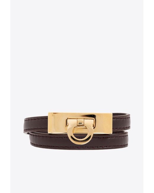 Ferragamo White Gancini Double Twist Leather Bracelet