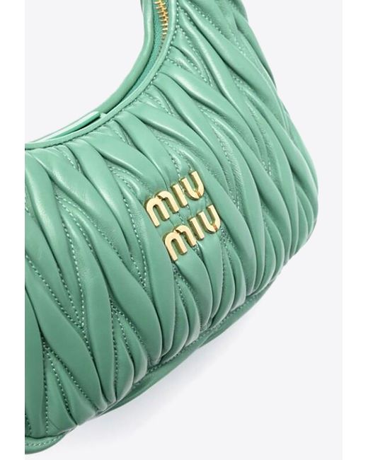 Miu Miu Green Wander Quilted Leather Hobo Bag