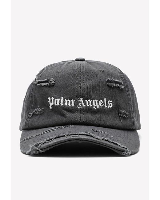 Palm Angels Gray Distressed Logo Baseball Cap for men