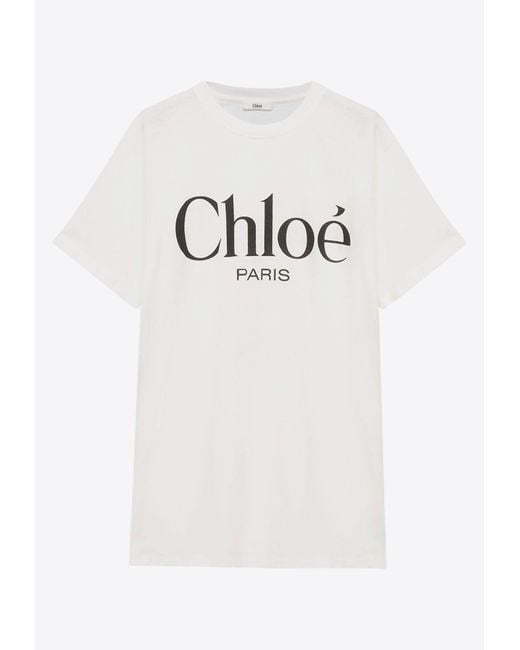 Chloé White Logo Print Oversized T-Shirt