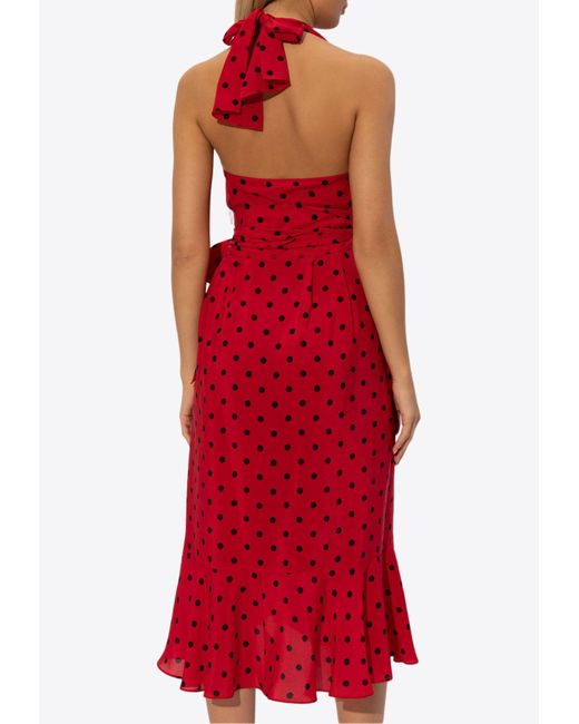 Moschino Red Polka Dots Halterneck Midi Dress