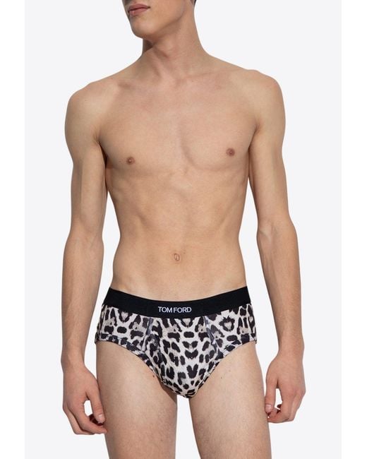 Tom Ford Blue Leopard Print Briefs for men