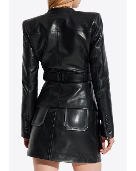 Balmain Black Belted Leather Jacket