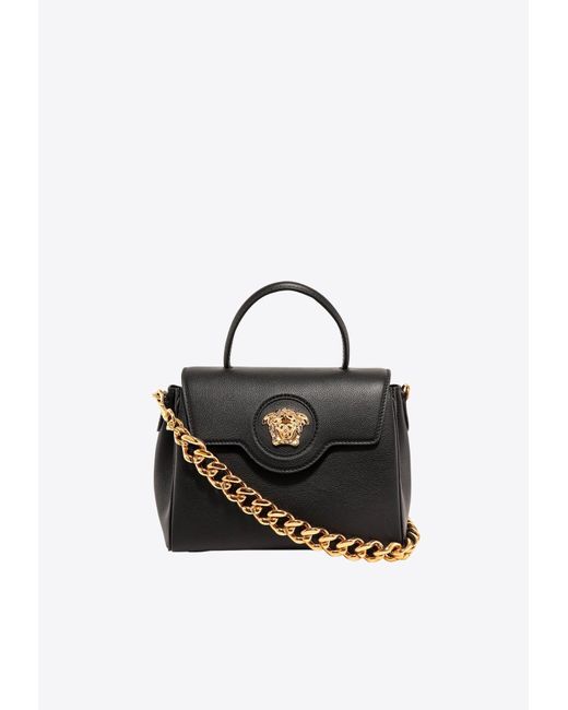 Versace Black La Medusa Leather Handbag