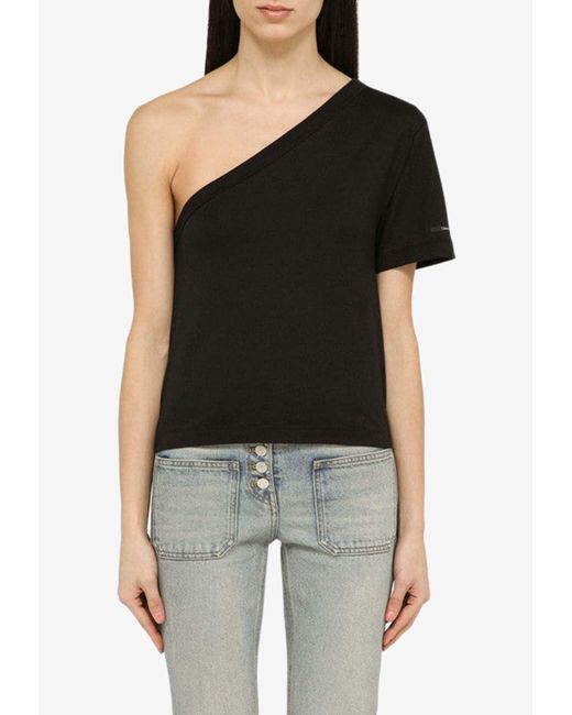 Calvin Klein Black One-Shoulder Logo-Patch T-Shirt