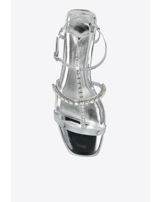 Jimmy Choo White Gwyn Metallic Leather Flat Sandals