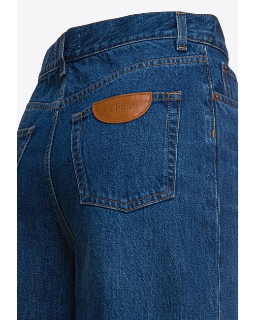 Chloé Blue Logo Patch Wide-Leg Jeans