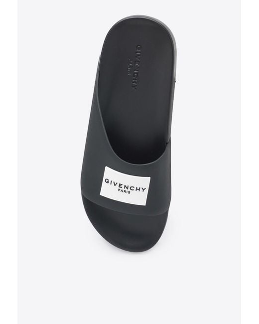 Givenchy White Logo Label Rubber Slides