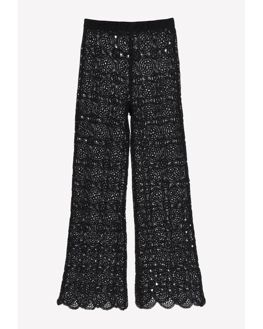 ROTATE BIRGER CHRISTENSEN Cotton Nola Crochet Knit Wideleg Pants in