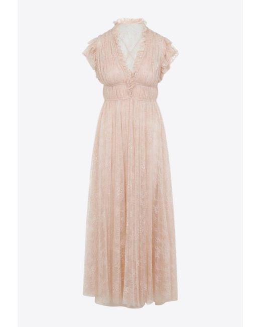 Alberta Ferretti Women's Natural Floral Lace Maxi Dress