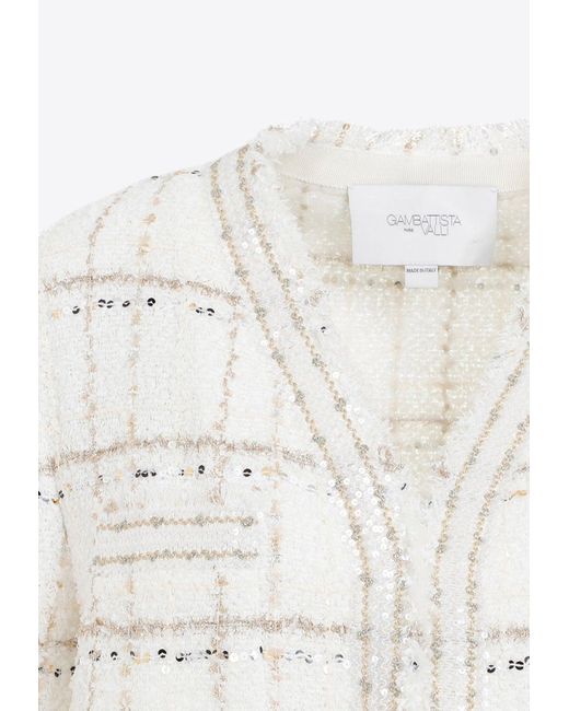 Giambattista Valli White Bouclé Sequin-Embellished Jacket