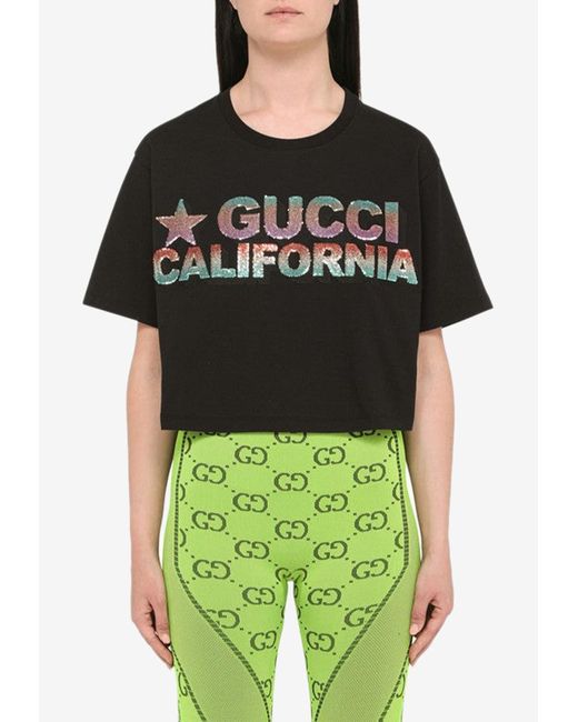 Gucci Black Sequin Embellished Cropped T-shirt