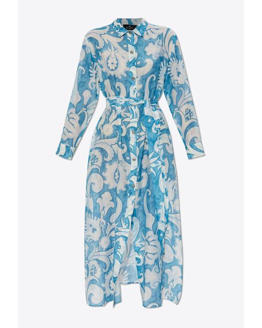 Etro Blue Floral Print Beach Dress