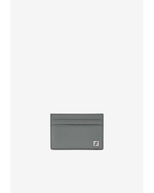 Fendi White Ff Squared Leather Slim Cardholder for men
