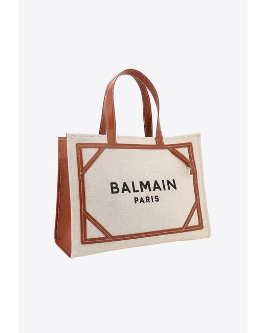 Balmain Natural B-Army 42 Leather-Trimmed Tote Bag