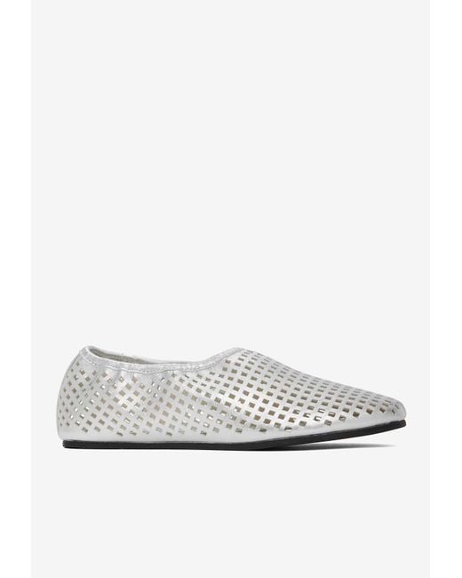 St. Agni White Perforated Leather Ballet Flats