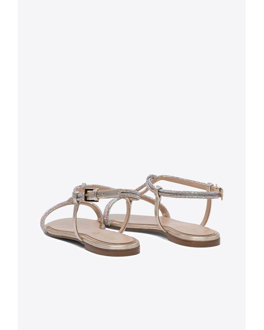 Ninalilou White Elisa Crystal Embellished Leather Sandals