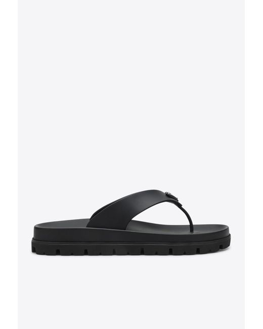 Prada Black Triangle Logo Rubber Flip-Flops