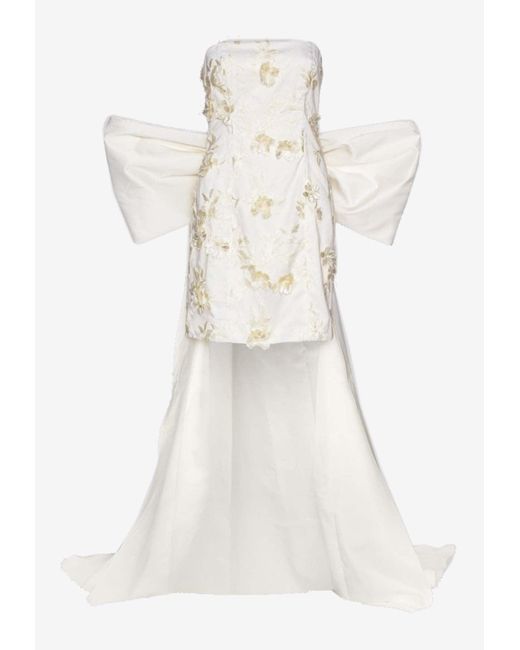 ROTATE BIRGER CHRISTENSEN White Floral Appliqué Mini Dress With Oversized Bow