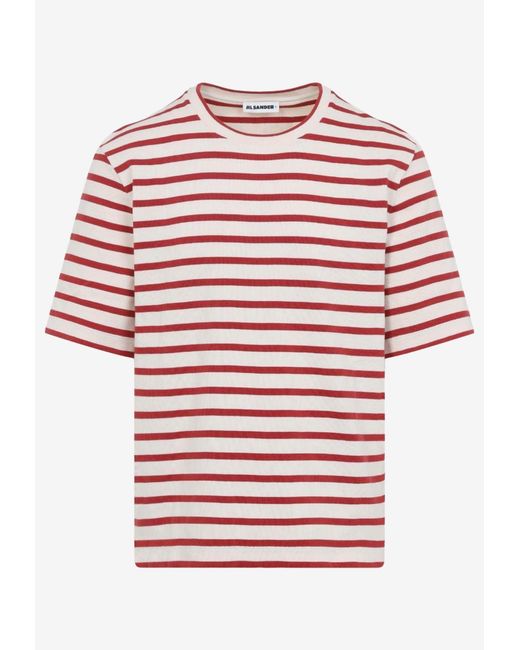 Jil Sander Red Logo Patch Striped T-Shirt for men