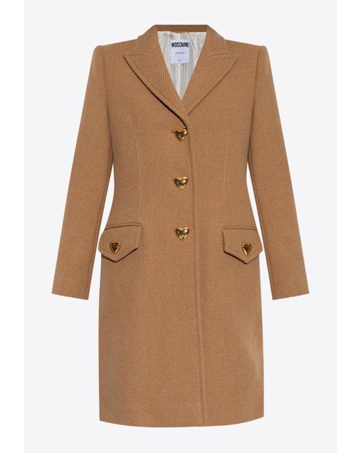 Moschino Brown Heart-Shaped Buttons Coat