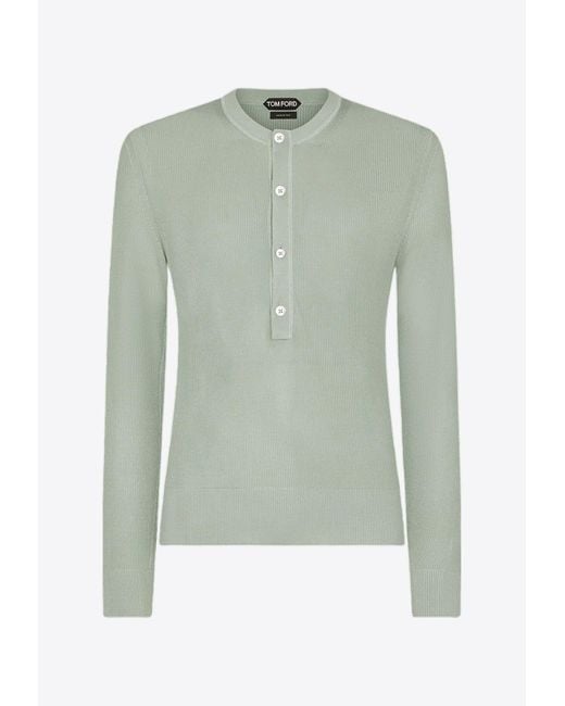 Tom Ford Silk-Blend Henley T-Shirt in Green for Men | Lyst