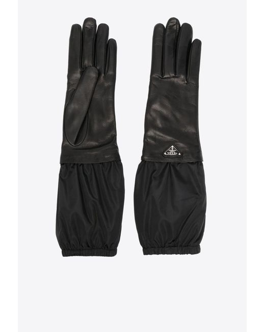 Prada Black Triangle Logo Leather Gloves