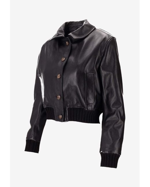 LA ROSE Black Leather Button-Up Jacket
