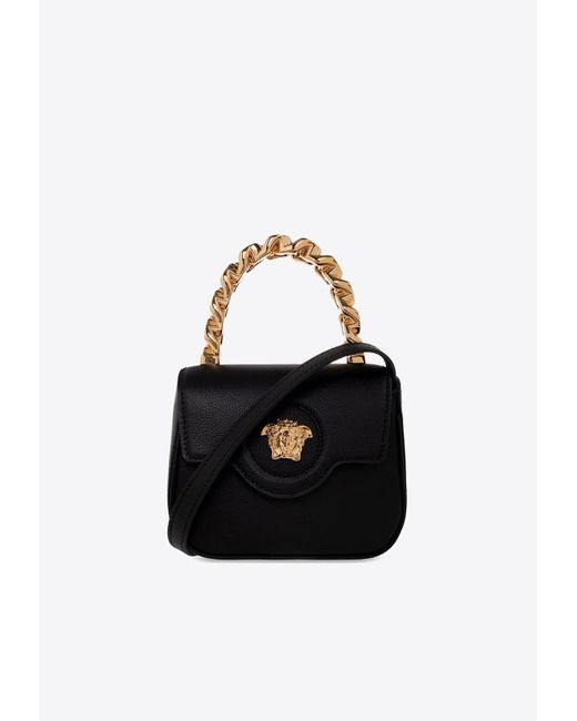 Versace Black Mini La Medusa Calf Leather Shoulder Bag