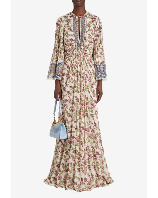 Etro Natural Berries Print Silk Long Dress