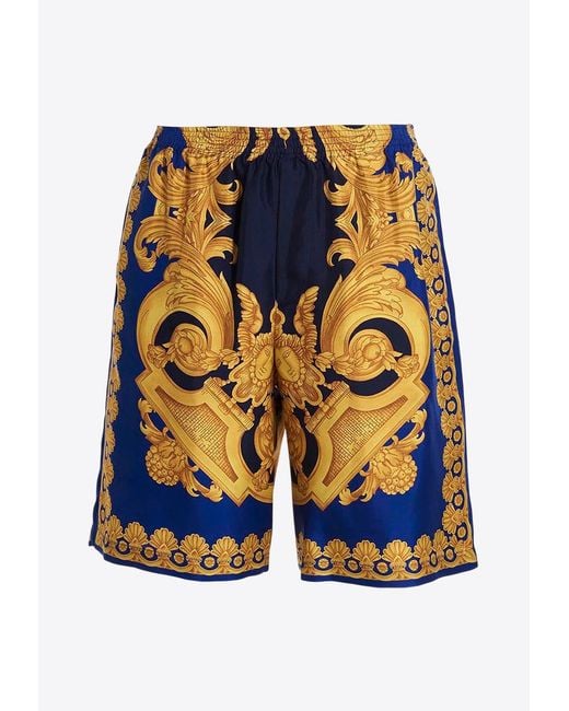 Versace Blue Baroque Pattern Shorts for men