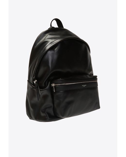 Saint Laurent Black City Leather Backpack for men