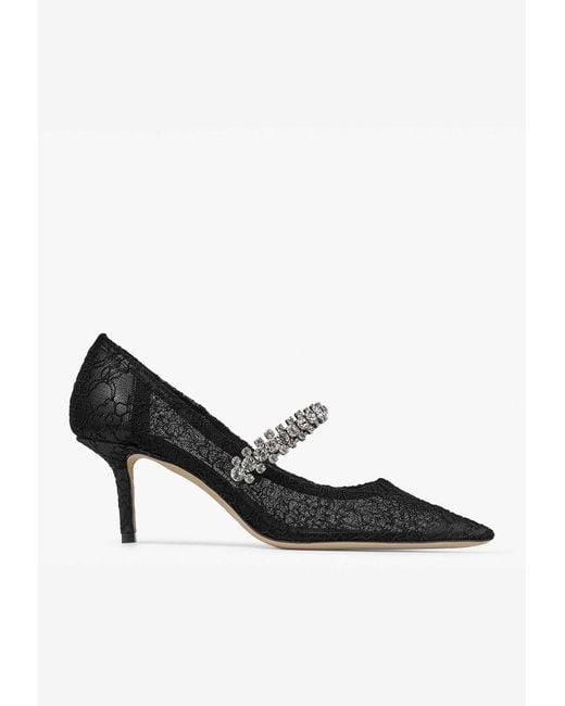 Jimmy Choo Black Bing 65 Crystal-Embellished Lace Pumps
