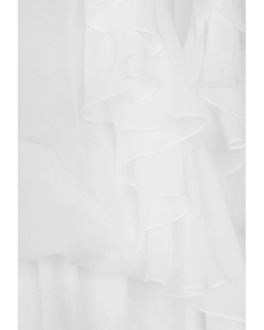 Dolce & Gabbana White V-Neck Ruffled Silk Blouse
