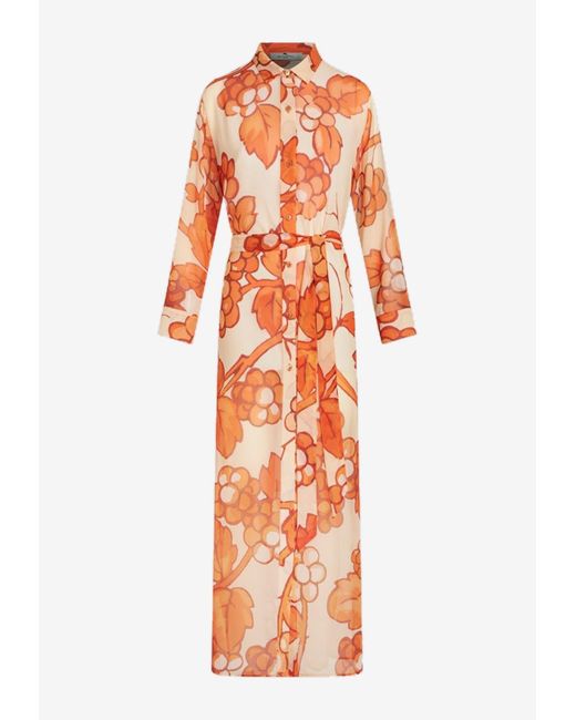 Etro Orange Berry Print Shirt Dress