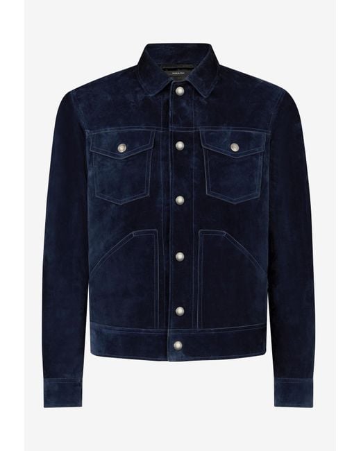 Tom Ford Blue Suede Shirt Jacket for men
