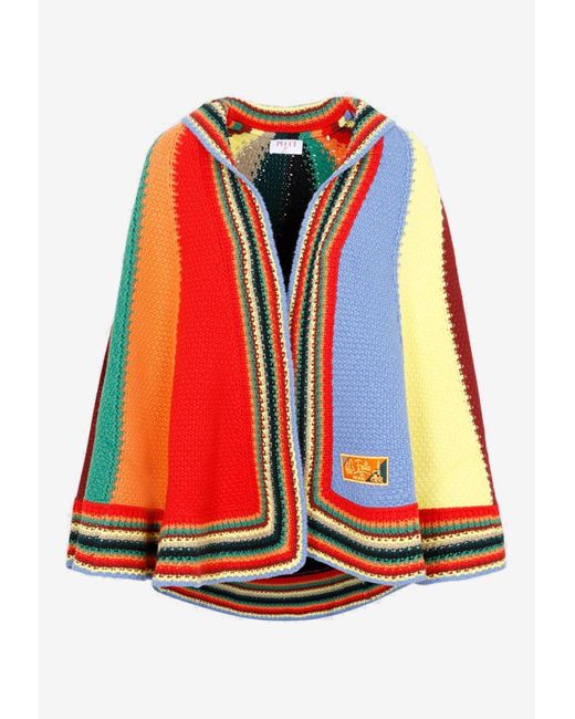 Emilio Pucci Red Color-block Knitted Wool Cape