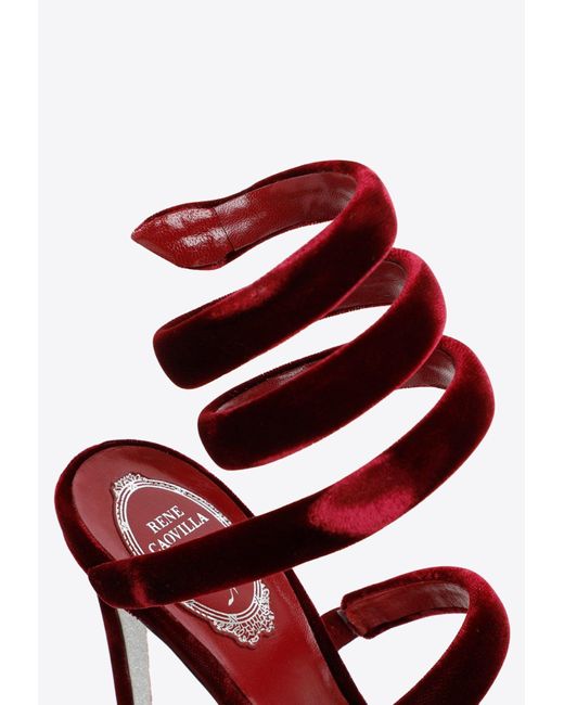 Rene Caovilla Cleo 105 Velvet Sandals in Red | Lyst