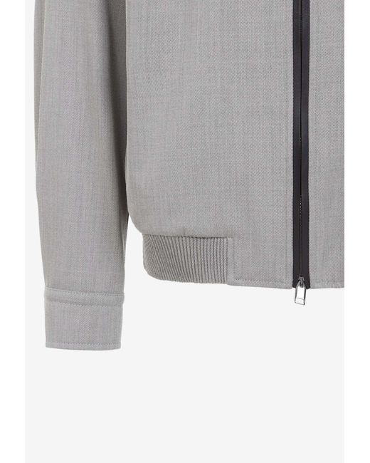 Brioni Gray Zip-Up Blouson Jacket for men
