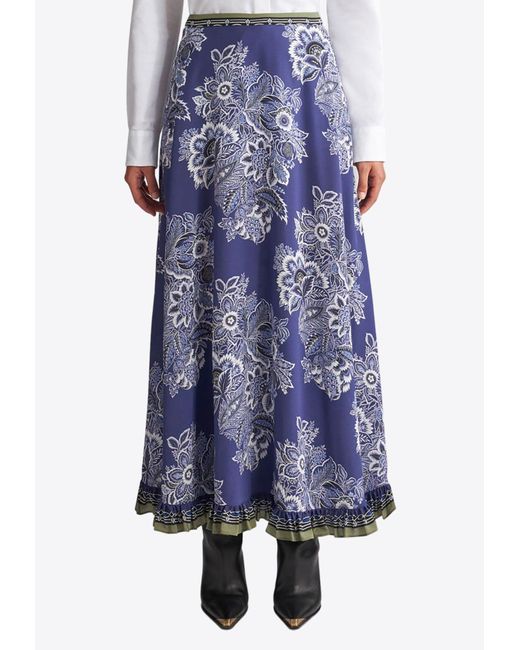 Etro Blue Silk Bandanna Bouquet Maxi Skirt