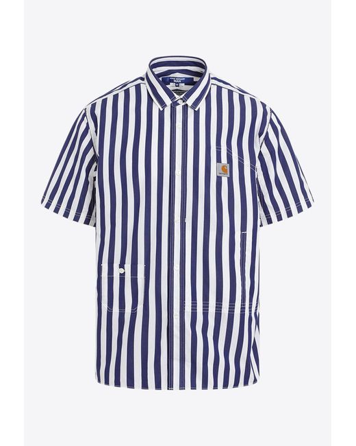 Junya Watanabe Blue X Carhartt Striped Short-Sleeved Shirt for men