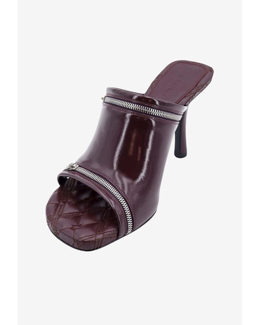 Burberry Brown Peep 85 Glossy Leather Mules