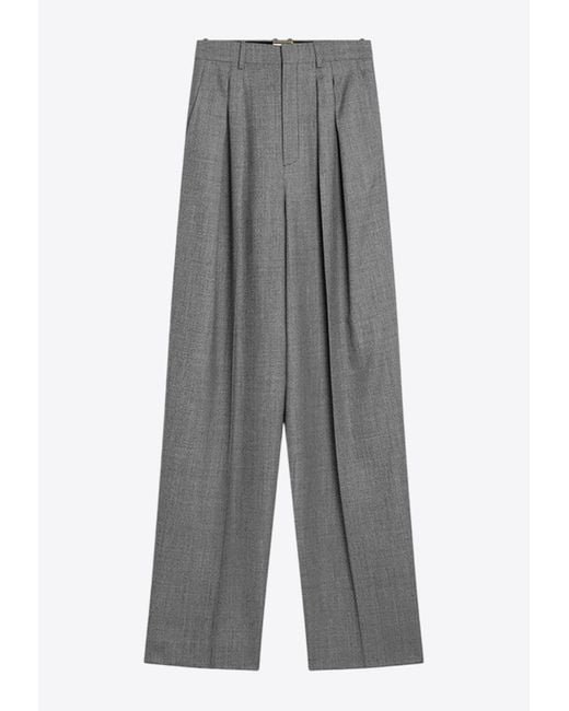 Saint Laurent Gray Wide-Leg Tailored Wool Pants