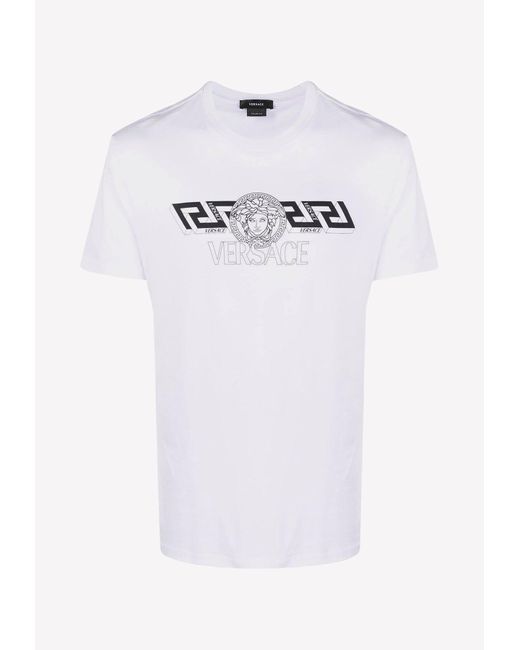 Versace Cotton Greca And Medusa Logo Print T-shirt in White | Lyst UK