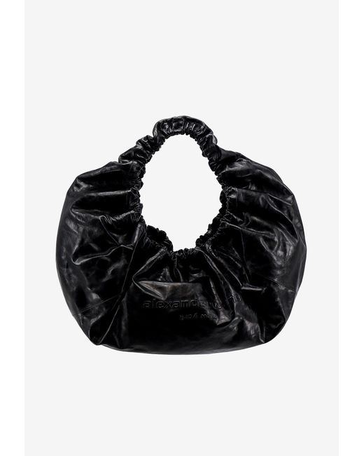 Alexander Wang Black Large Crescent Cracked Leather Hobo Bag