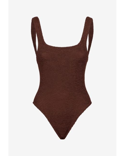 Hunza G Brown Square-neck One-piece Swimsuit