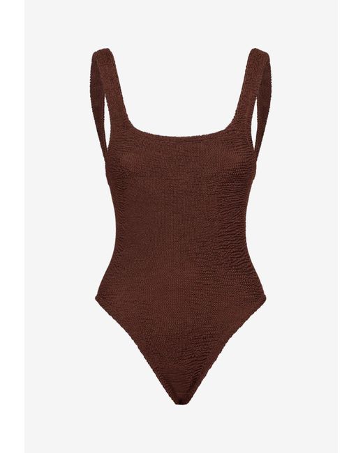 Hunza G Squareneck Onepiece Swimsuit in Brown Lyst
