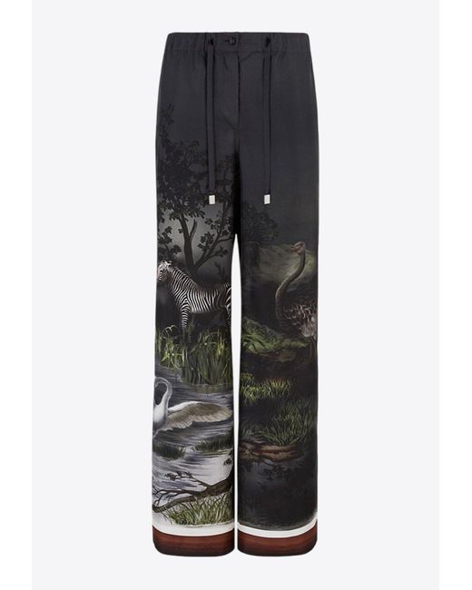 The Attico Black Printed Wide-Leg Pants