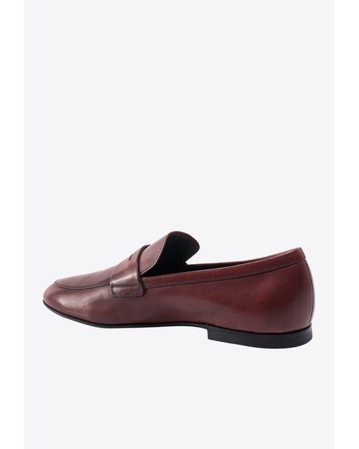 Tod's Brown Logo-Detail Leather Penny Loafers for men