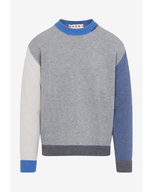 Marni Gray Color-Block Cashmere Sweater for men